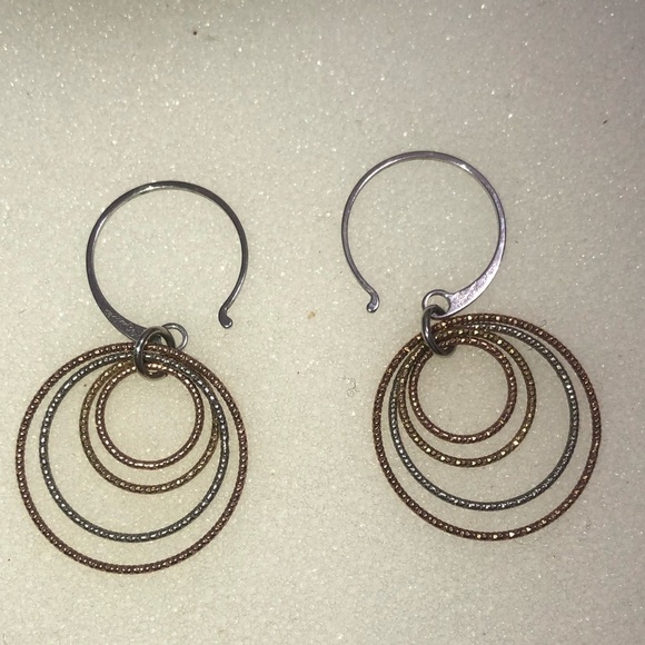 dyadema Sterling Silver Tri Colour Shepherds Hook Hoop Dangle Earrings 1.7” - Picture 2 of 4